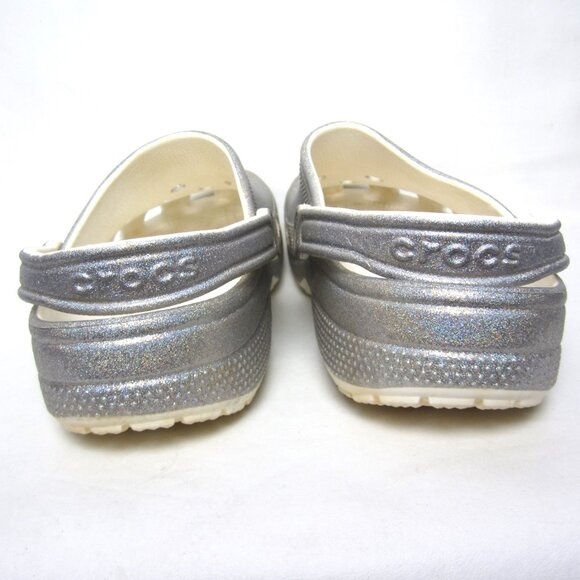 CROCS Classic Clog Women's 11 Silver Glitter Shimmer EUC Sparkle - Picture 10 of 13